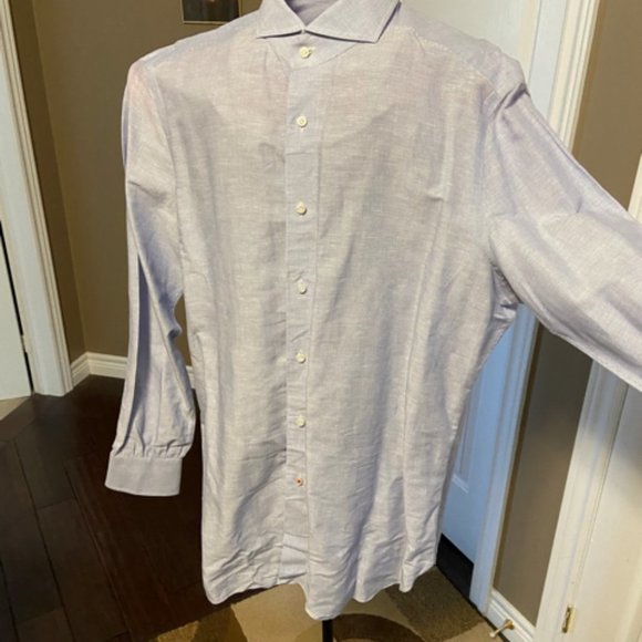 Isaia Men's Blue Pinstripe Dress Shirt in Sz 17 EUC - Picture 2 of 15